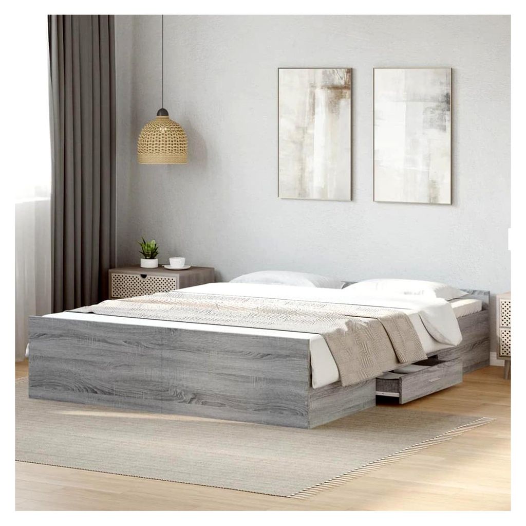 Bettgestell mit Schubladen Grau Sonoma 160x200 cm