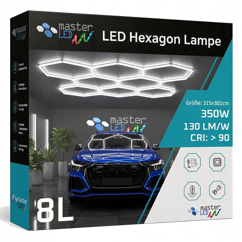 LED stropní svítidlo MasterLED, hexagonální tvar, 8 lumenů, Obrázek produktu 