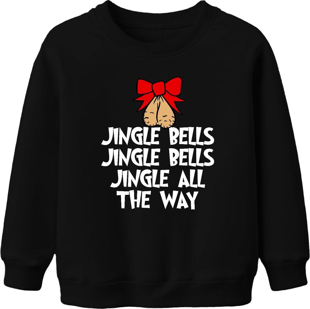 Jingle Bells Jingle All The Way frech Schleife Nuss Weihnachten Uni Kinder Sweatshirt Pullover, Schwarz, 104