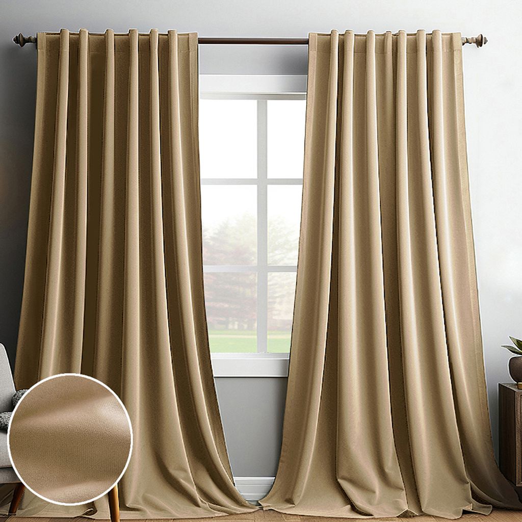 2er Set Verdunklungsvorhang Blickdicht Samtvorhang Kräuselband Stangendurchzug,Thermovorhang Schlafzimmer Wohnzimmer Restaurant Cafe,Beige B132xH2...
