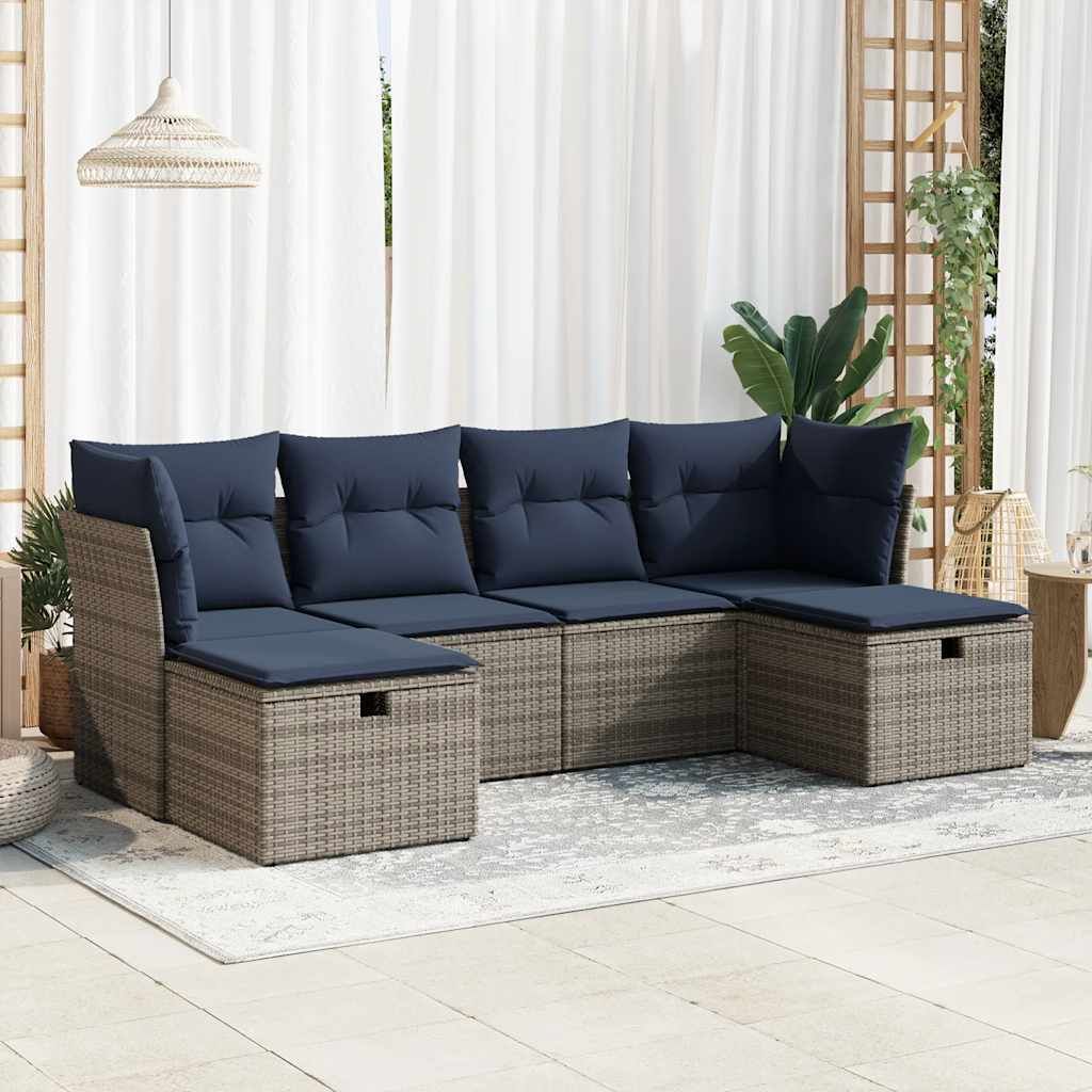 Maison Exclusive - 6-tlg. Garten-Sofagarnitur mit Kissen Grau Poly Rattan