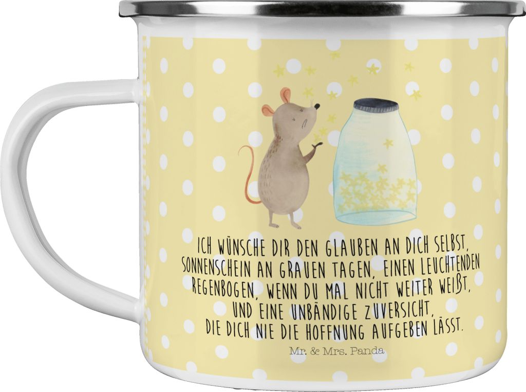 Mr. & Mrs. Panda Emaille Tasse Maus Sterne - Gelb Pastell - Geschenk, reisetasse, Haferl, Lustige Sprüche, Kindergeburtstag, Geburtstag, Schwanger...