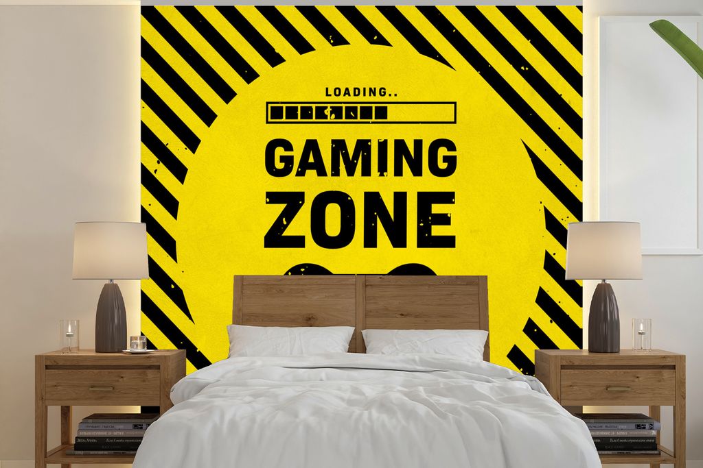 MuchoWow Fototapete für Wohnzimmer oder Schlafzimmer Wandtapete Vinyl Motivtapete Spiele - Zitate - Controller - Spielzone - Spiel - 260x260 cm ...
