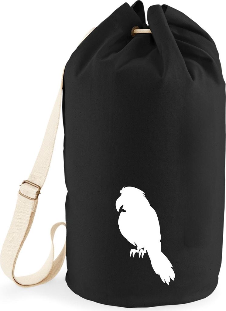Huuraa Seesack Papagei Silhouette 20 Liter Black Baumwolle Rucksack Geschenkidee