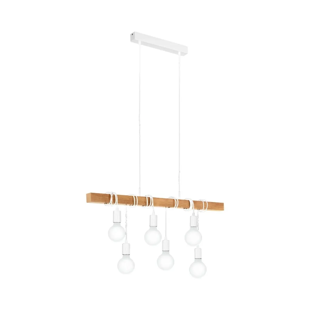 EGLO lampada a sospensione Townshend 6 luci in legno bianco e beige