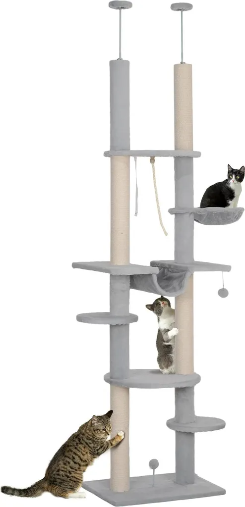 Arbre à chat suspendu gris pour stimuler l'exercice de votre chat d'intérieur