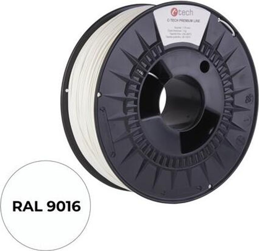 Tisková struna (filament) C-TECH PREMIUM LINE, PETG, dopravní bílá, RAL9016, 1,75mm, 1kg