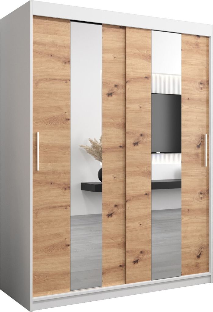 Kleiderschrank, Schiebetürenschrank Schlafzimmer, Schrank mit Spiegel POLE 150 cm