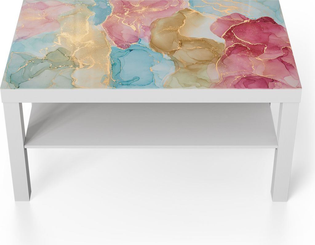 DEQORI Couchtisch 90x55 cm Weiß 'Goldene Träume' Glas Beistelltisch Glastisch modern