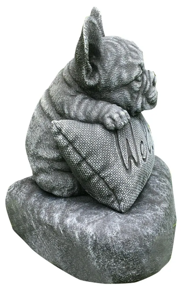 Figurine Bouledogue Français Gris en Résine pour Déco Jardin et Salon