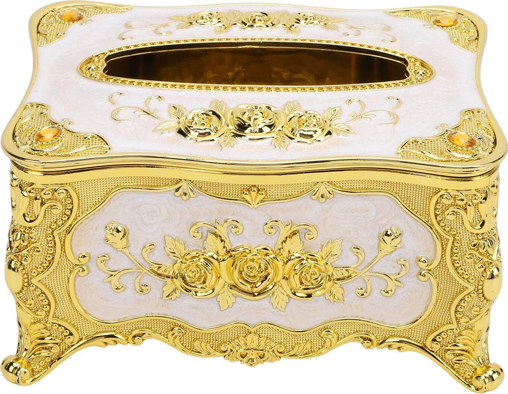 Tissue -Box -Abdeckhalter Luxus Gesichtsserviette Handtuch Organizer Esszimmer Ornamente Rose Muster Gold Weiß weiß