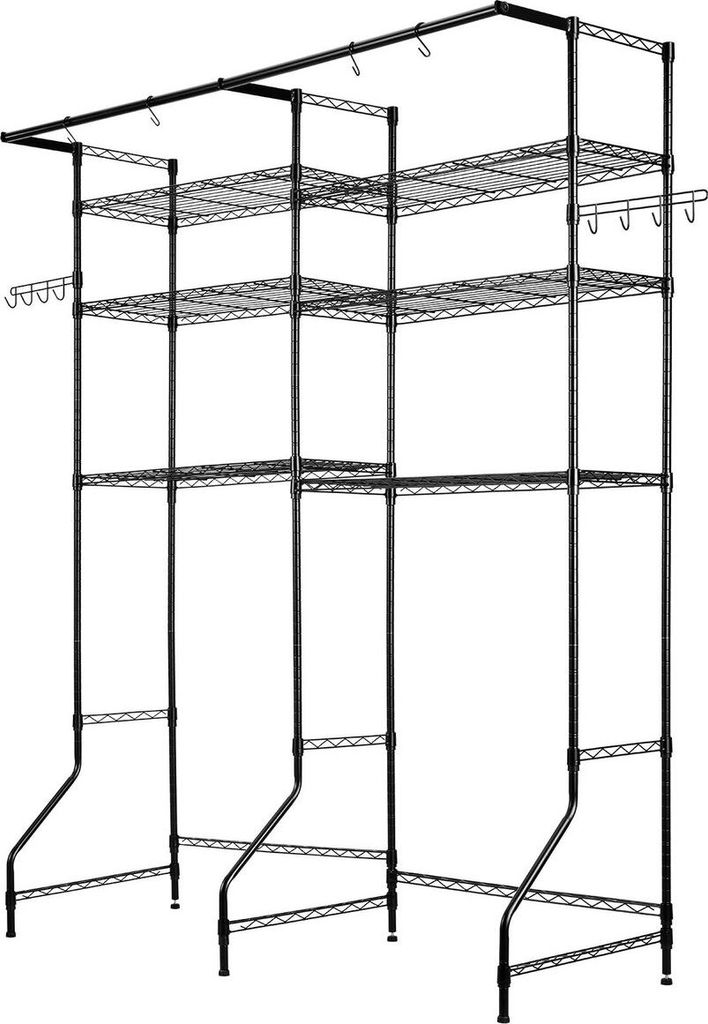 Waschmaschinen- und Trockner-Aufbewahrungsregal, zwei Reihen, 6 Ebenen, Waschmaschinenregal, schwarz