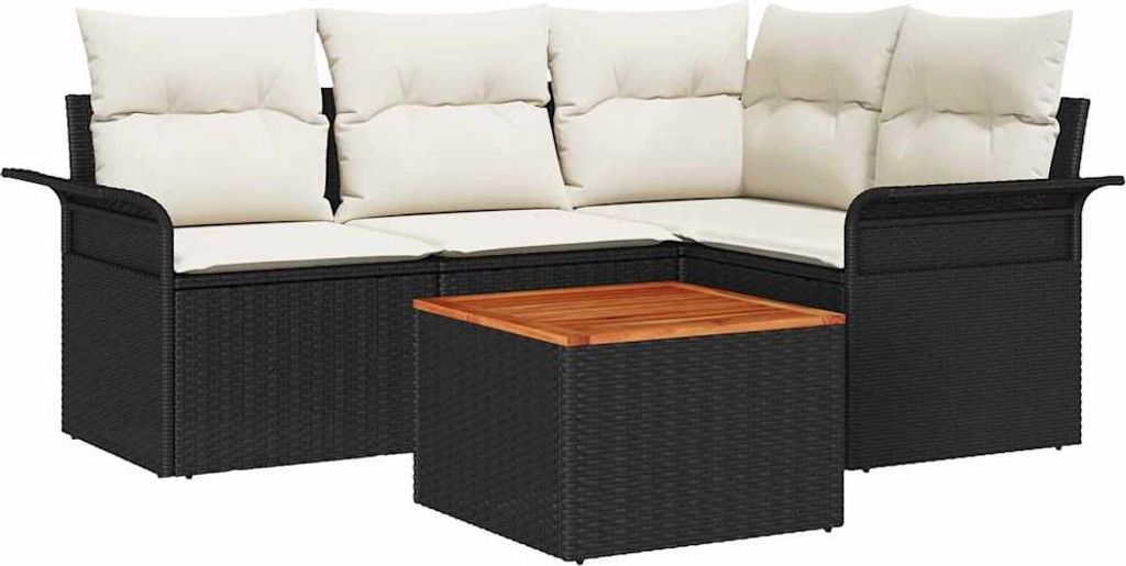 Gartensofa-set mit Kissen 5 pcs Schwarz Poly-Rattan