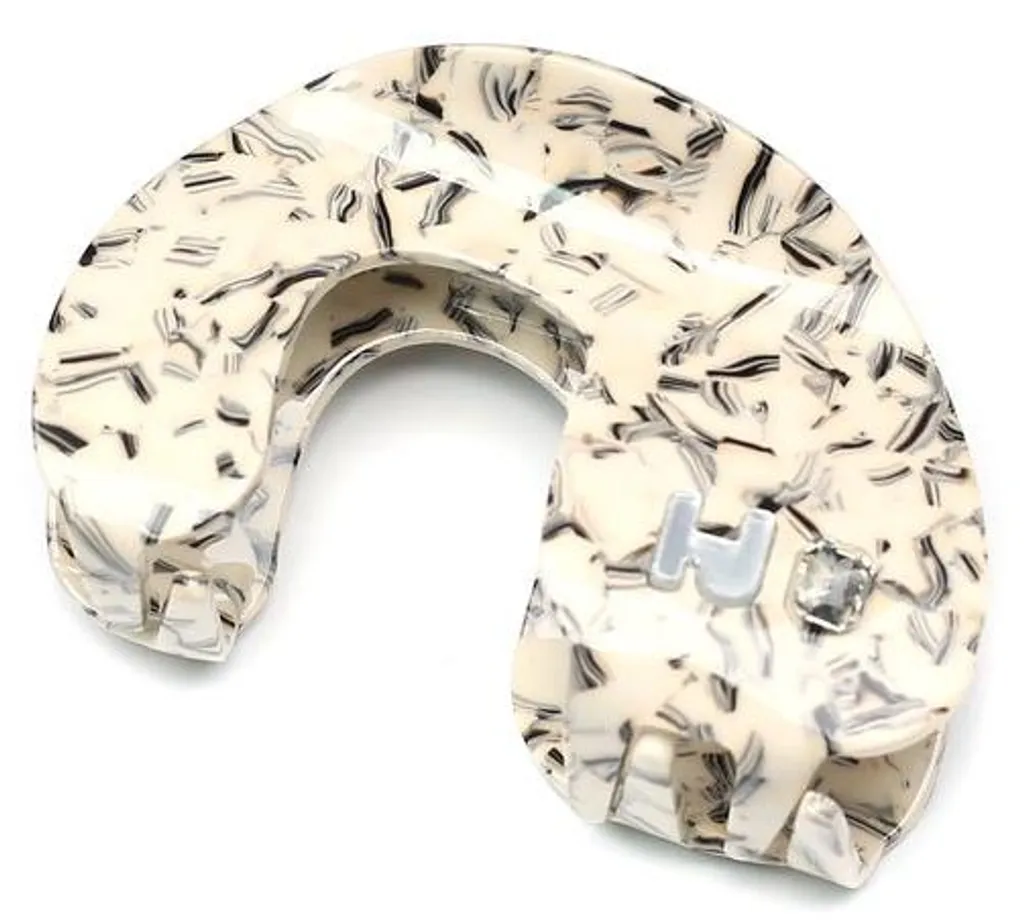 Barrette à cheveux en acétate noire et blanche, grande pince 8,5 cm