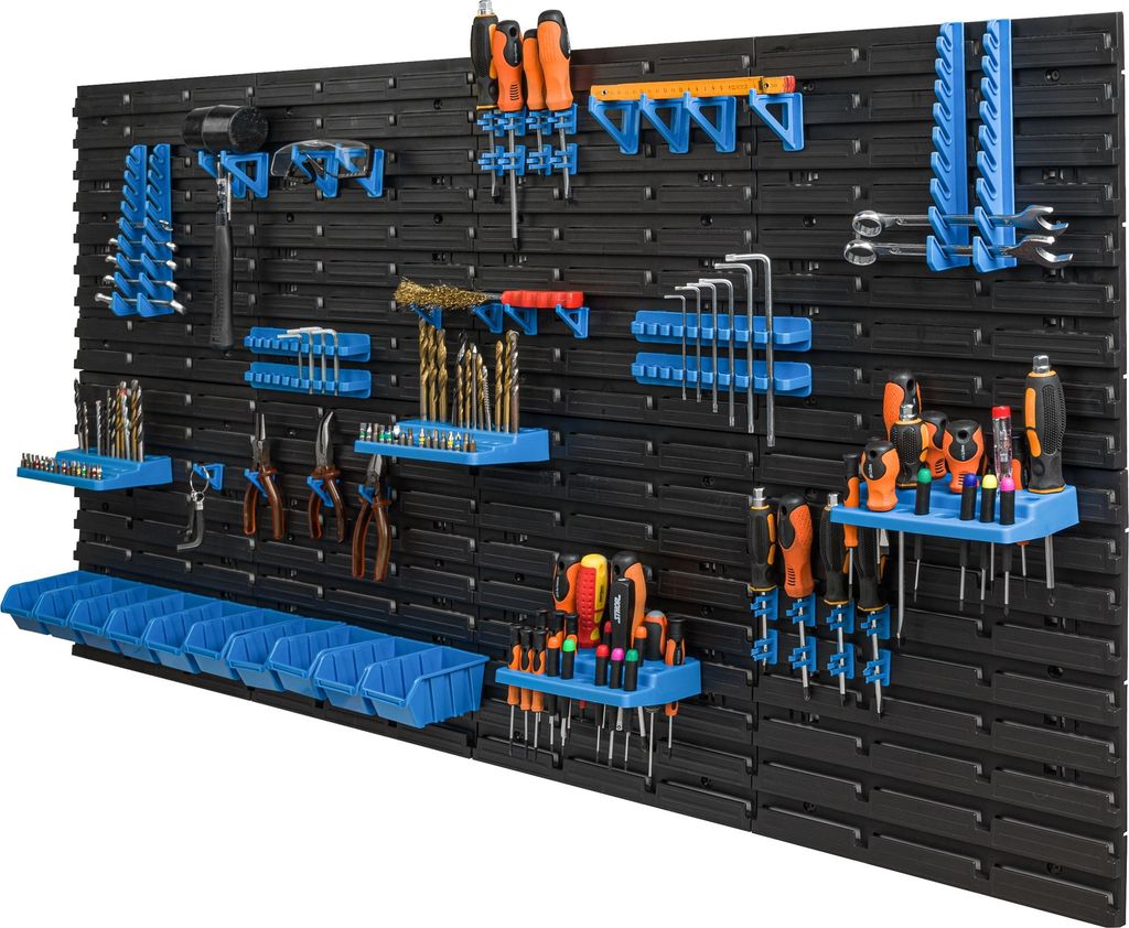 10 Stapelboxen Wandregal Kunststoff 154 x 78 cm Werkzeughalter Werkstatt Garage Lagersystem Sichtlagerkästen Schütte