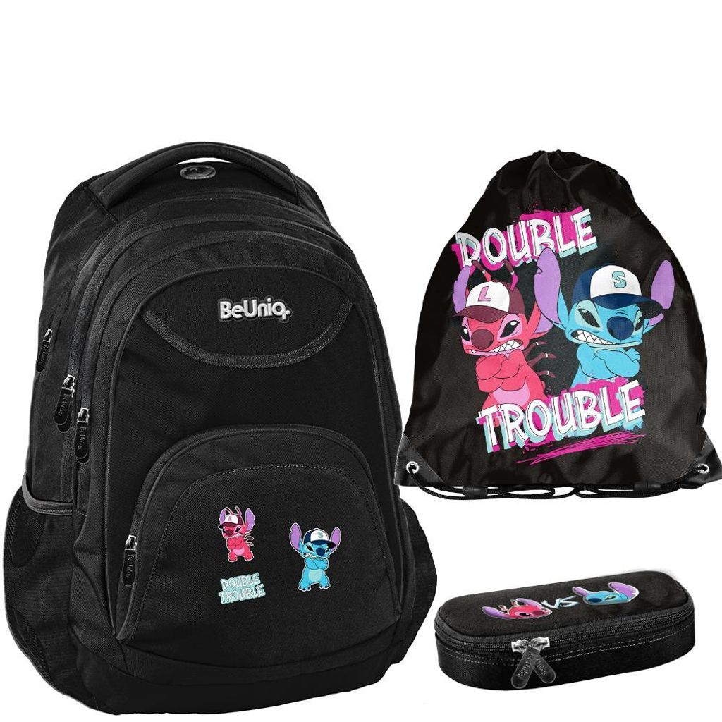 Schulrucksack BeUniq Stitch - 3-Teiliges Set schwarz disney