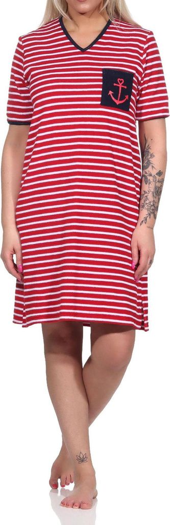 Maritimes kurzarm Frottee Damen Nachthemd Strandkleid mit Anker Motiv - 122 214 93 920 ; rot , 36-38