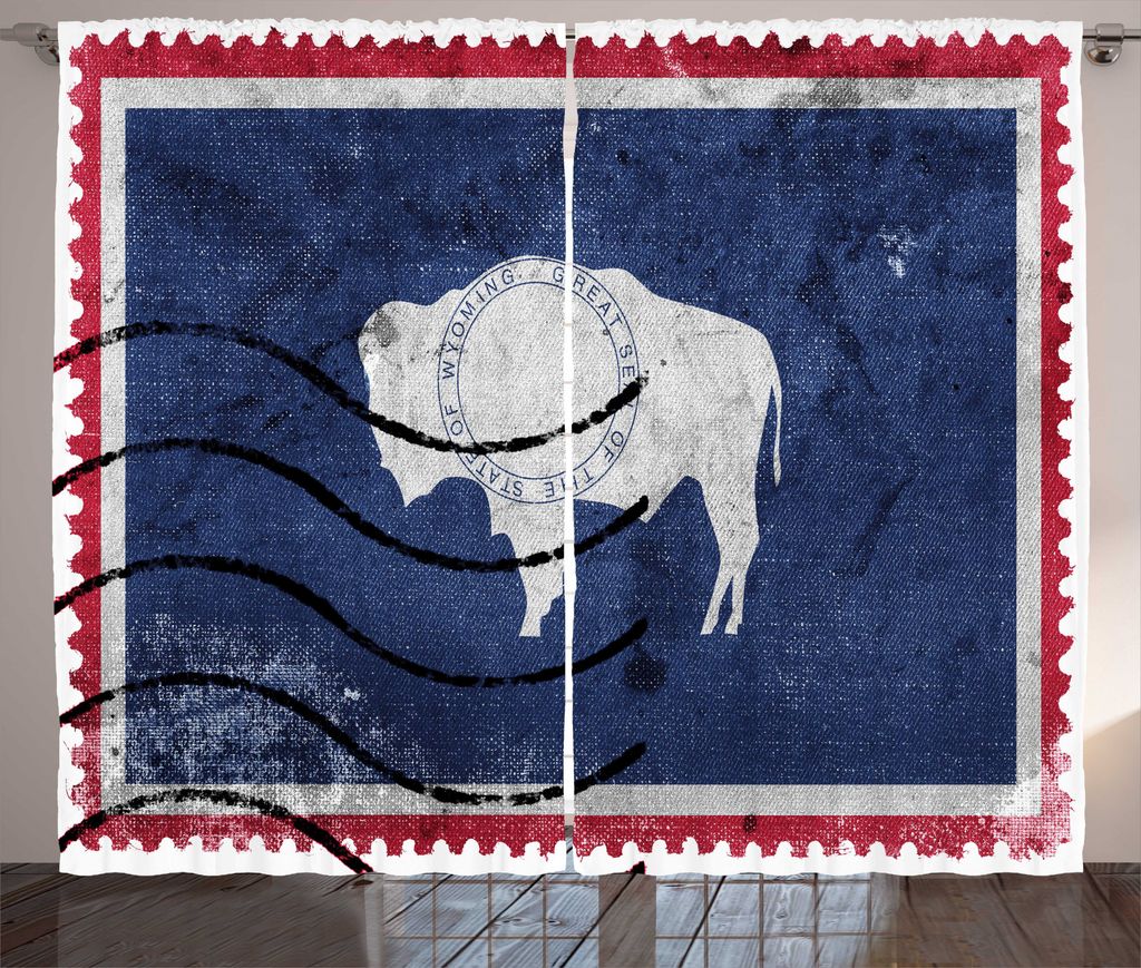 ABAKUHAUS Wyoming Rustikaler Gardine, Alte Briefmarke Wie Flagge, Schlafzimmer Kräuselband Vorhang mit Schlaufen und Haken, 280 x 175 cm, Nachtbla...
