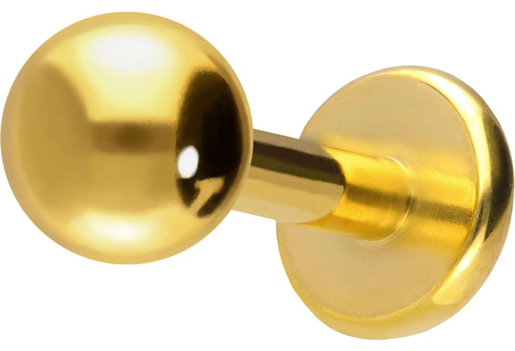 Ohrpiercing, Nasenpiercing Titan Labret mit Push Fit Gold Stablänge: 5mm + Stabstärke: 1,2mm + Kugelgröße: 3mm