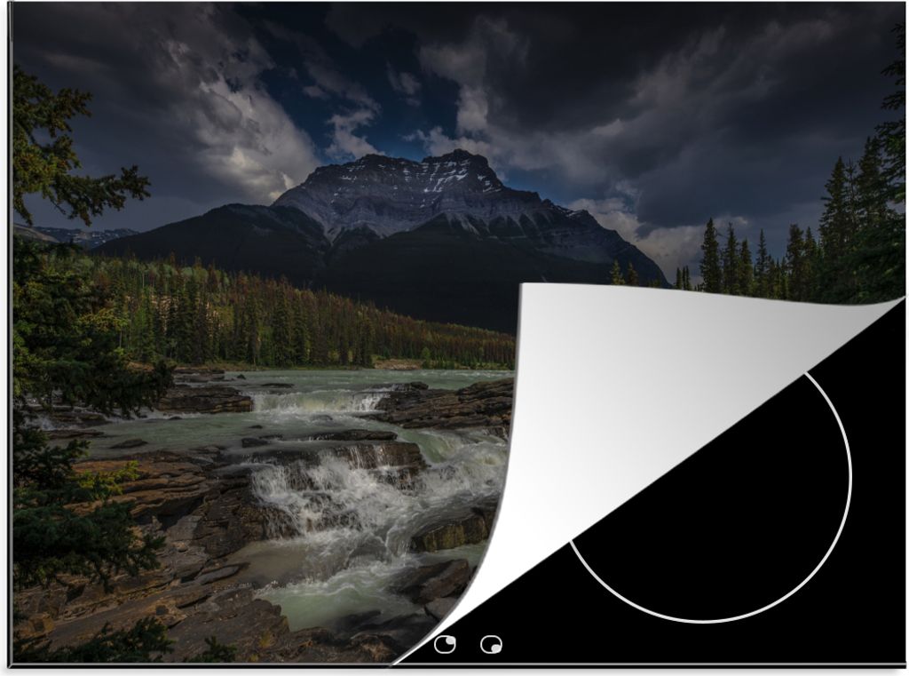 KitchenYeah Herdabdeckplatte Die kanadischen Wasserfälle mit dunklem Himmel , 57x51cm, Küche Deko, Glaskeramikfeld Herdabdeckung, Abdeckplatte ...