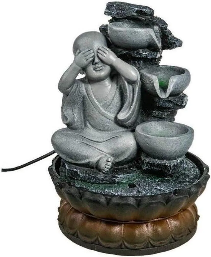 Fontaine bouddhiste avec prière gravée Zen 28cm - Modèle Mandala Lotus