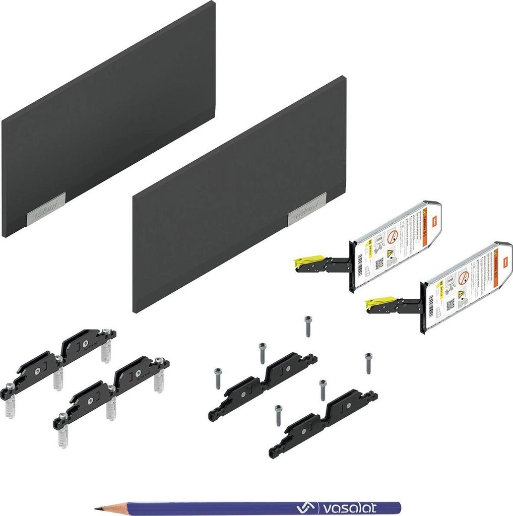 Blum Aventos HKi mit Blumotion teilintegriert, Kraftspeicher 24K2800 SET - Klappenbeschlag mit Montagezubehör und Abdeckkappen in Tiefgrau + vasal...