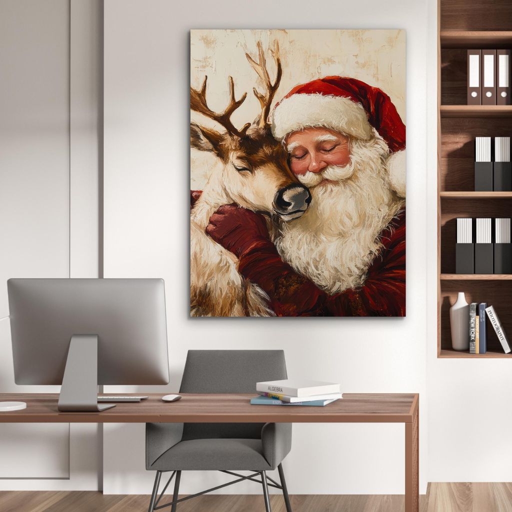 MuchoWow Wanddekoration Metall Metallbild Wandkunst 90x120 cm Weihnachtsmann - Rentier - Weihnachten MuchoWow Aluminium Gemälde - Industrial