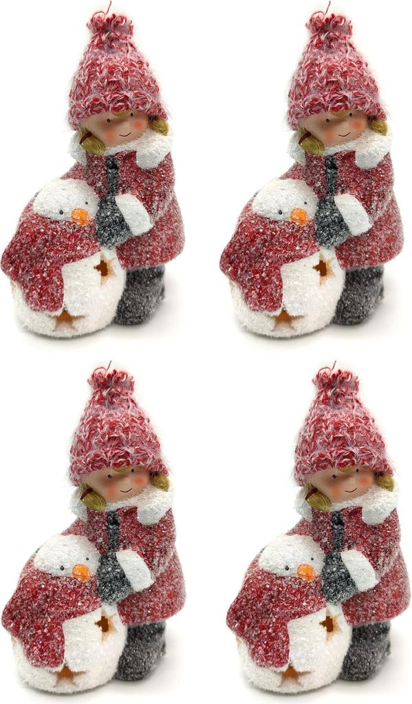 Winterkind Mädchen mit LED Schneemann 16cm Dekofigur Produktbild 
