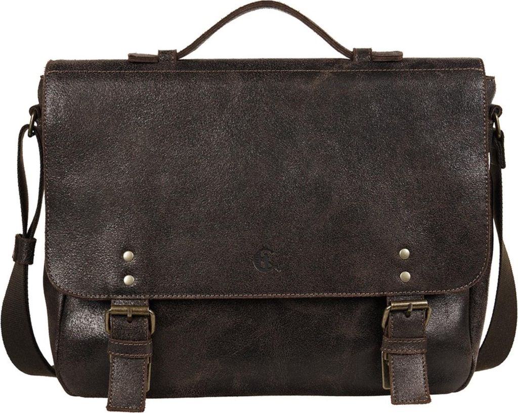 Business Aktentasche aus echtem braunem Vintage-Leder, Antikgold-Beschläge, für Laptops bis 14 Zoll