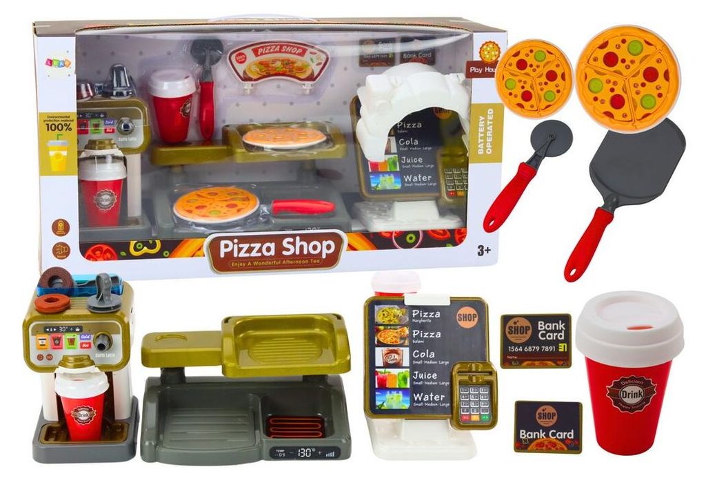 Leantoys Zestaw Sklep Pizza Ekspres Do Kawy Napoje Kasa Fiskalna