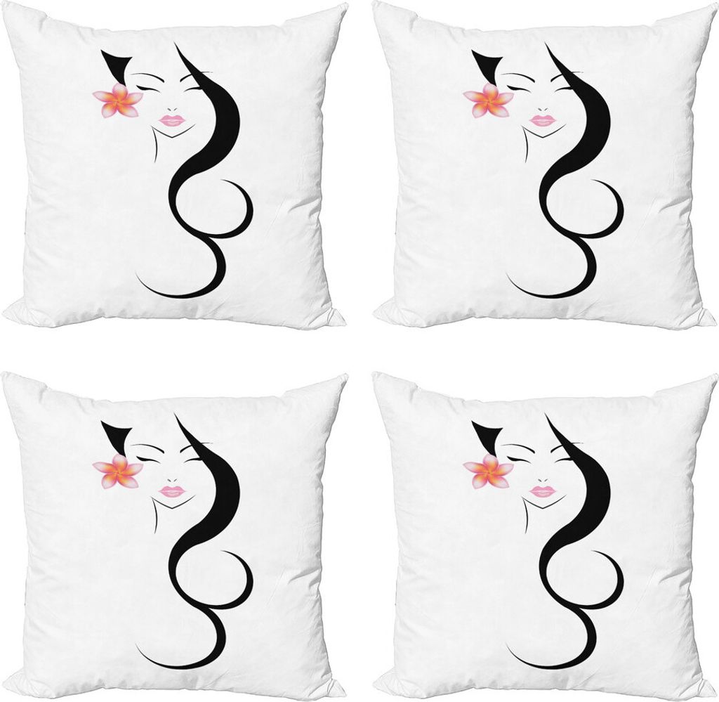 ABAKUHAUS Friseur Kissenbezug Set (4 Stück), traditionelle Schönheit, Moderner Doppelseitiger Digitaldruck, 45 cm x 45 cm, Baby-Rosa-Schwarz