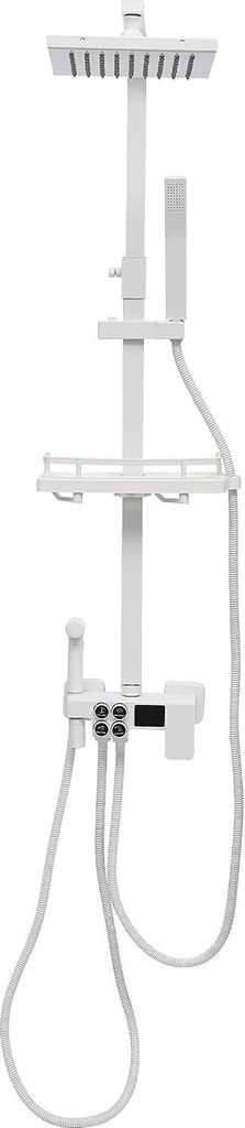 Wandmontage Duschsystem mit Ablage, Vielseitig Duscharmatur Einstellbarer Höhe, Weiß