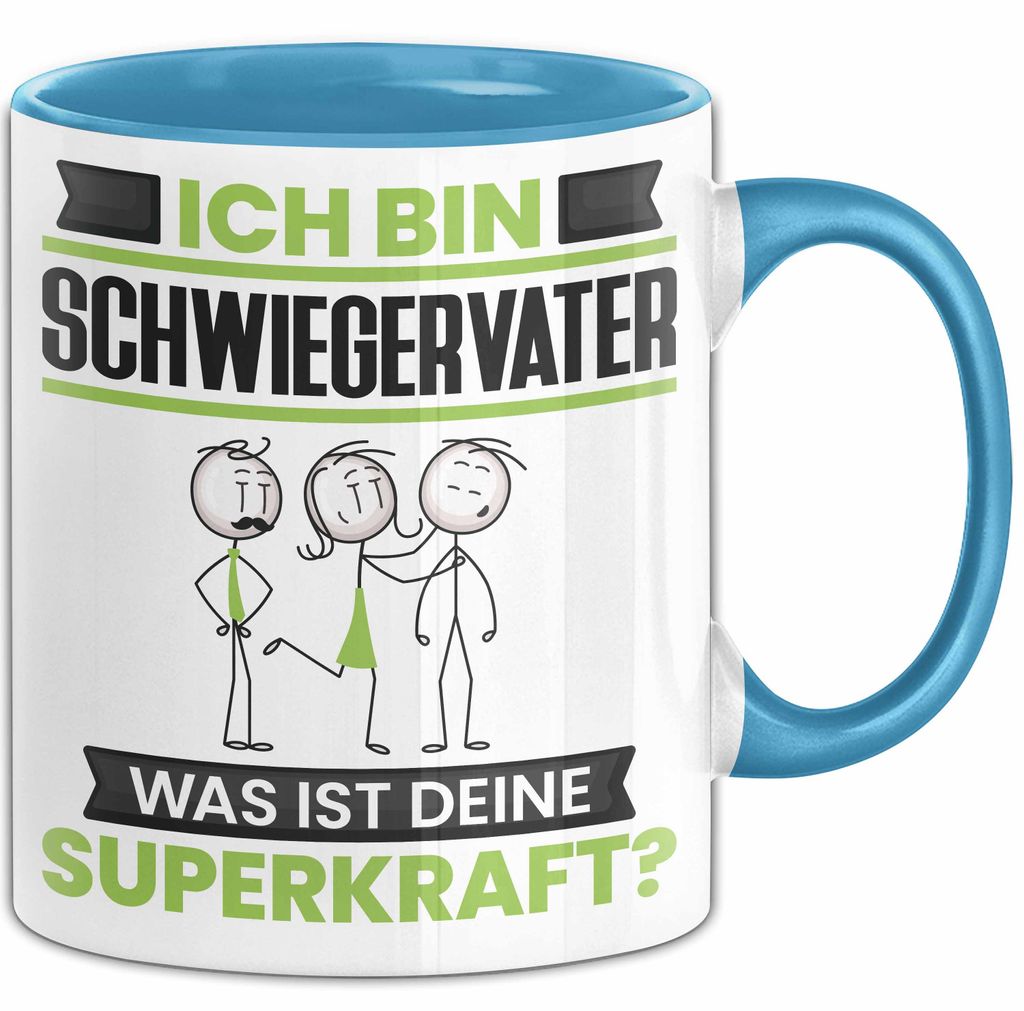 Schwiegervater Tasse Geschenk für Schwiegervater Geburtstag Lustiger Spruch Kaffee-Becher Was Ist Deine Superkraft (Blau)
