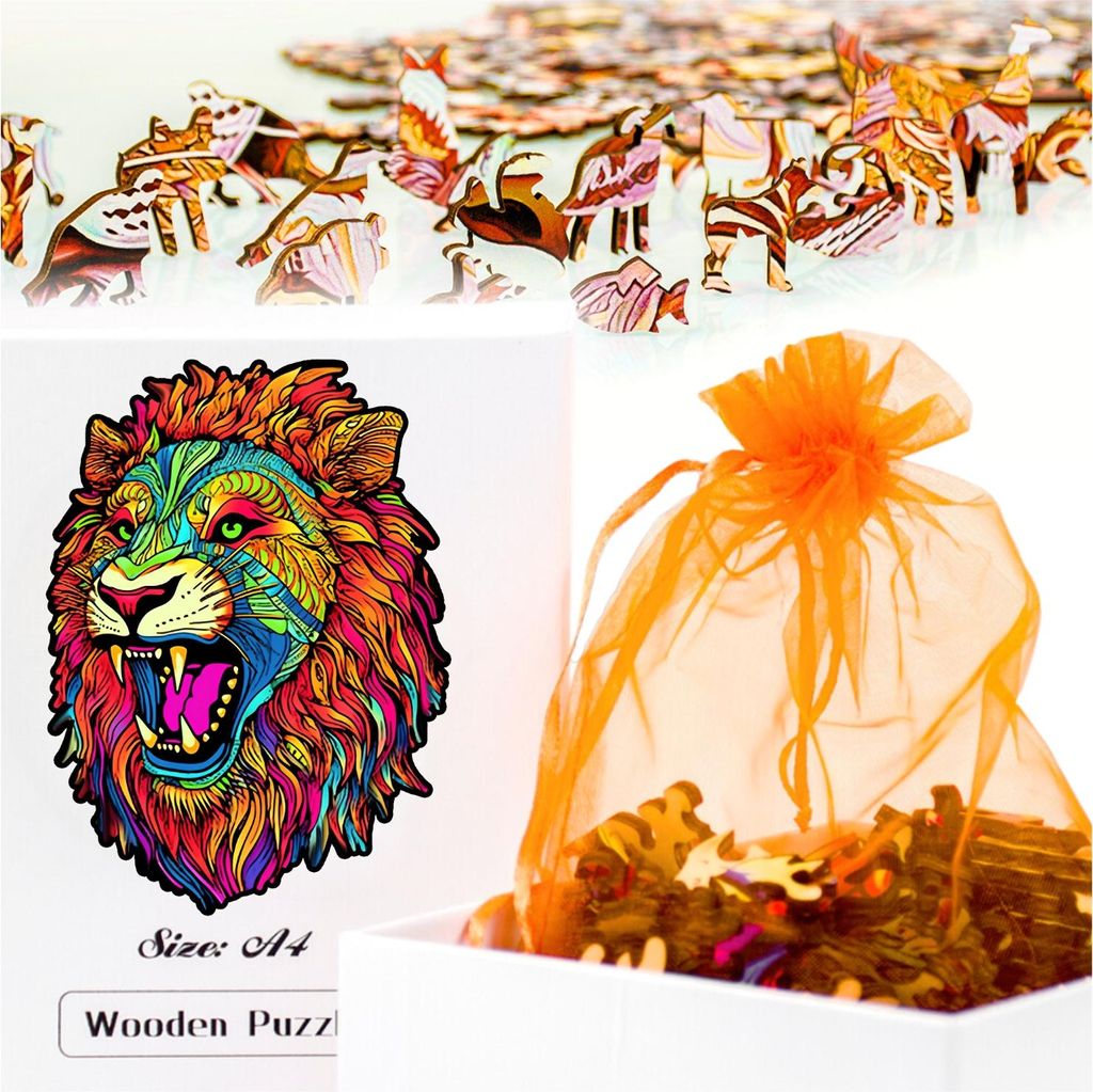 Holzpuzzle für Erwachsene Kinder Katze Löwe Puzzle Geschenk Vatertag Papa