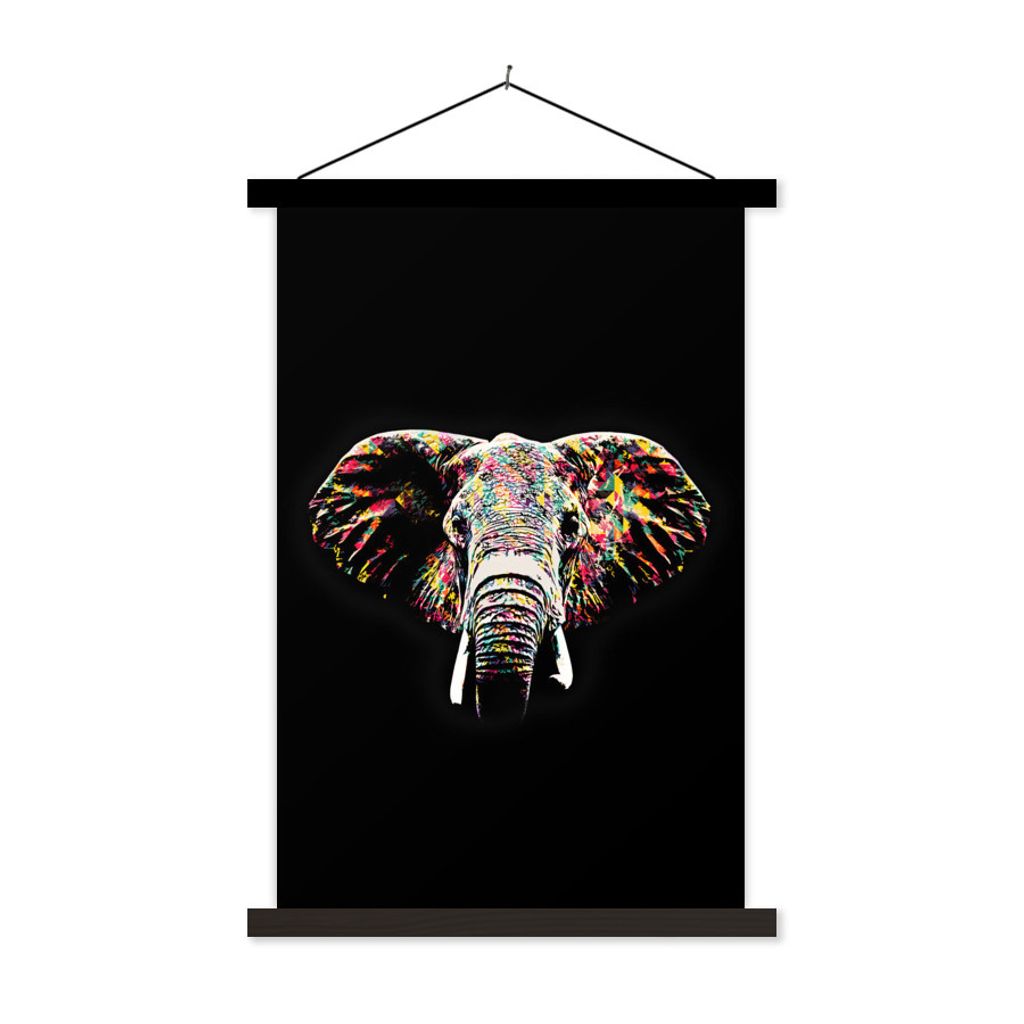 MuchoWow Textilposter Elefant - Farbe - Farben 120x180 cm mit schwarzem Rahmen - Fotos