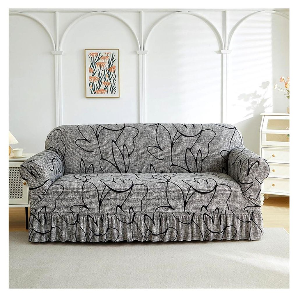 Stretch Sofabezug für 1, 2 und 3-Sitzer, elastischer Elasthan Couchbezug mit Rock, rutschfester Sofaschoner für das Wohnzimmer, Schutz für Hunde...