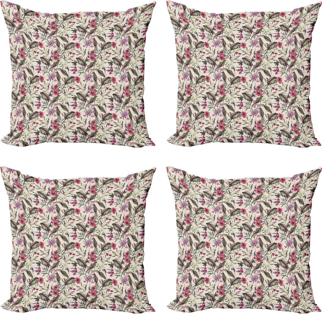 ABAKUHAUS Insel-Party Kissenbezug Set (4 Stück), Exotische Aloha Hibiscus, Moderner Doppelseitiger Digitaldruck, 50 cm x 50 cm, Mehrfarbig