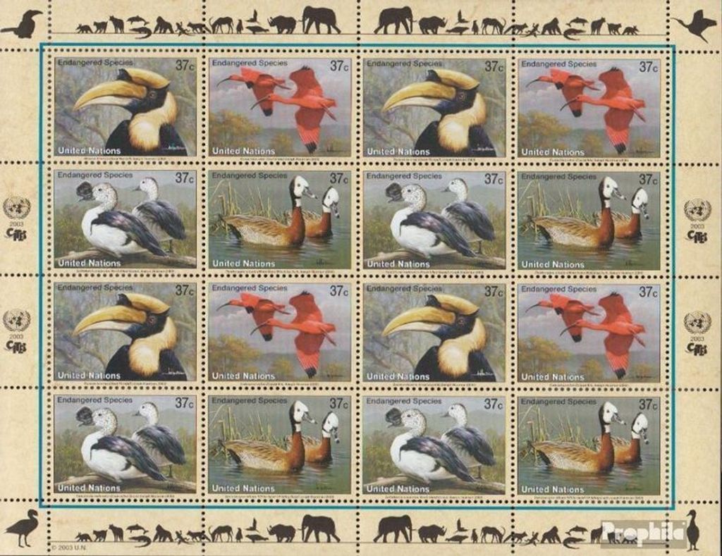 Briefmarken UNO - New York 2003 Mi 925-928 Kleinbogen (kompl.Ausg.) postfrisch Vögel