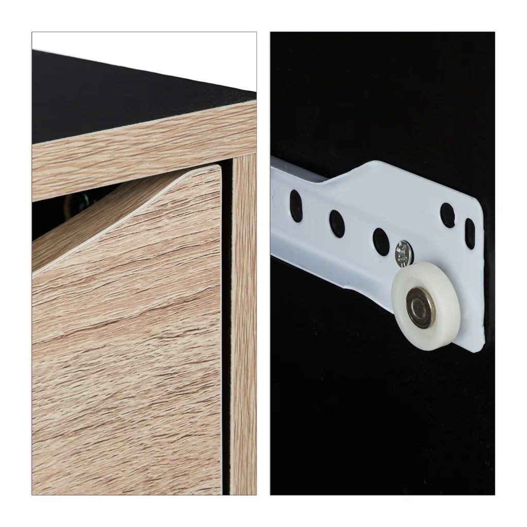 Table de nuit noire avec compartiment ouvert et structure robuste en bois - 8