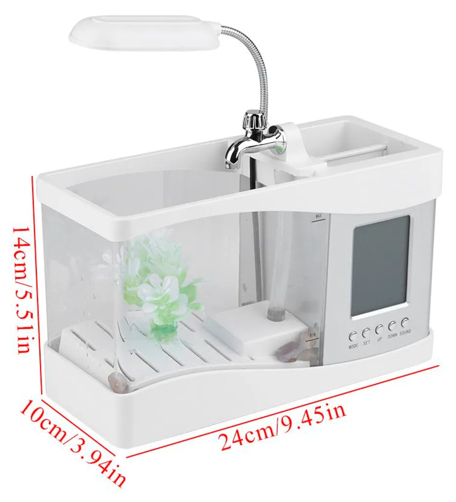 Aquarium décoratif pour table de nuit avec horloge et lumière LED USB - 3