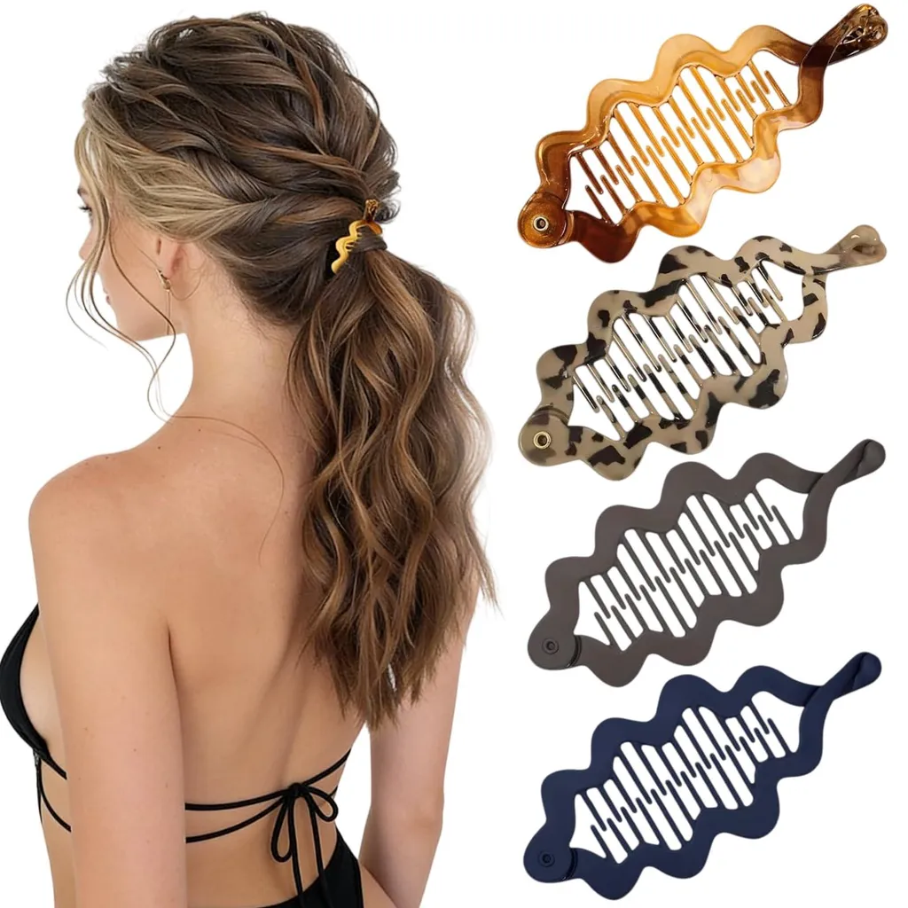 Barrettes banane en acrylique robuste, petites pinces plates lot de 4