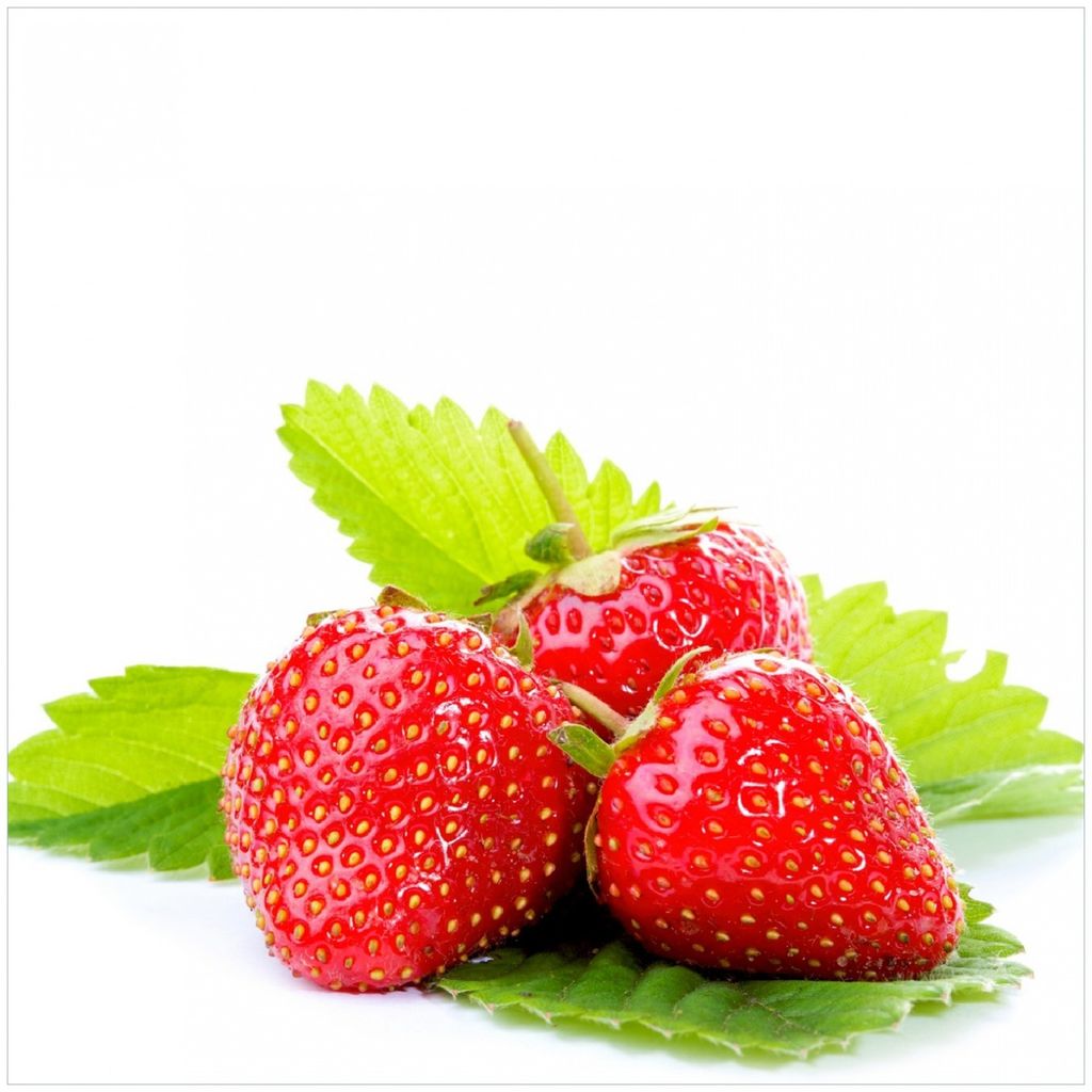 Wallario Memoboard Magnettafel aus Glas, Größe 50 x 50 cm, Motiv Frische rote Erdbeeren für die Küche