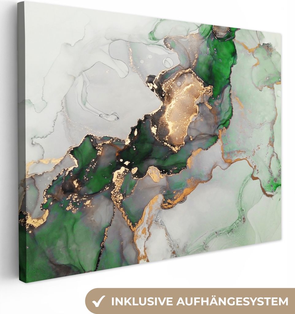 MuchoWow - Leinwandbilder - Marmor - Gold - Grün - Luxus, Wandbild, Wanddeko Bilder Wohnzimmer, 80x60 cm