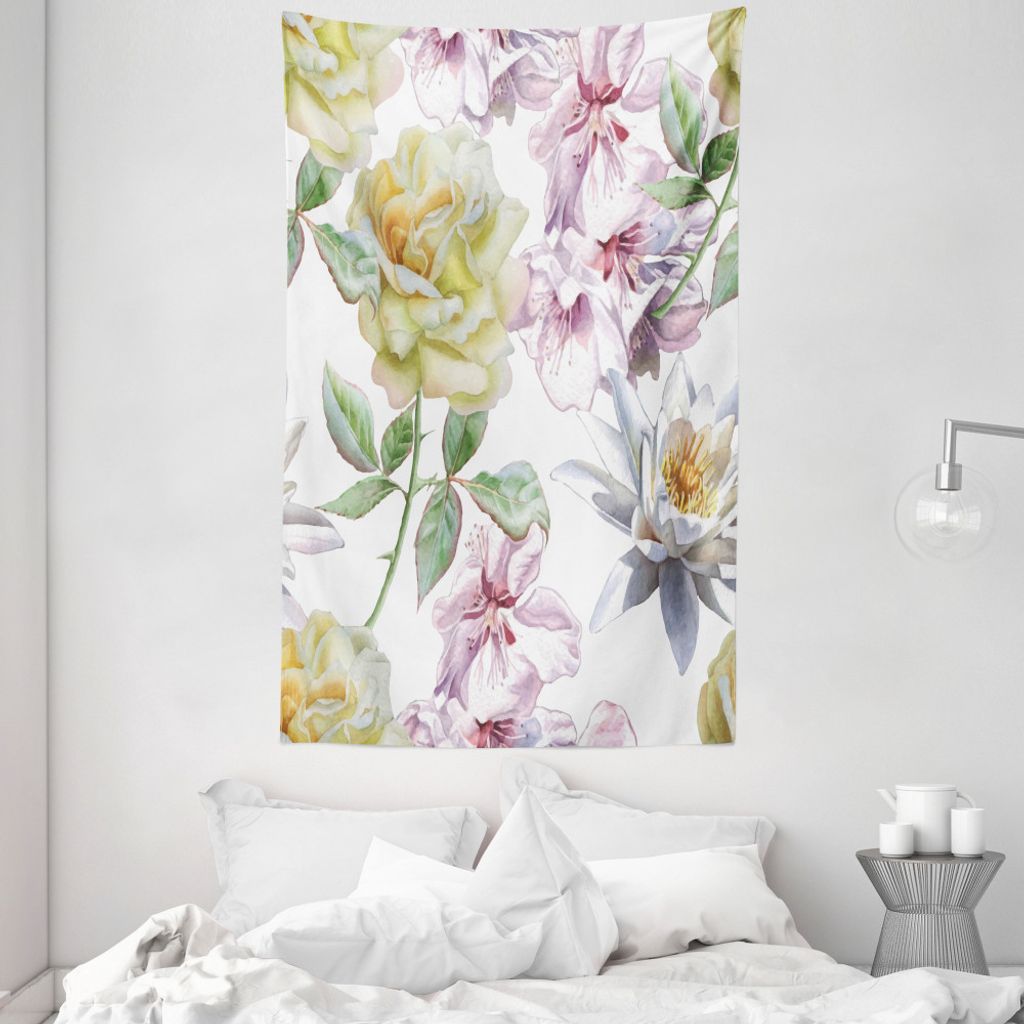 ABAKUHAUS Blumen Wandteppich und Tagesdecke, Rosenblätter Sakura Lily aus Weiches Mikrofaser Stoff Waschbar ohne Verblassen Digitaldruck, 140 x 23...