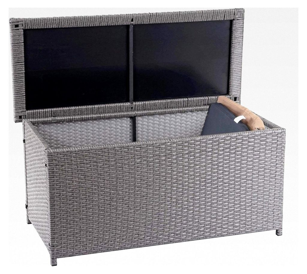 Poly-Rattan Kissenbox, Gartentruhe Auflagenbox, 63x135x52cm 320l - grau
