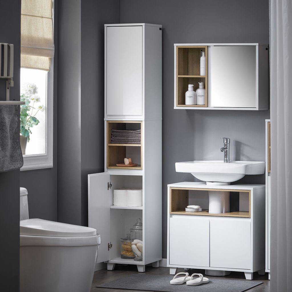 SoBuy BZR147-W Vysoká skříňka se 2 dveřmi a 2 přihrádkami Obrázek produktu 