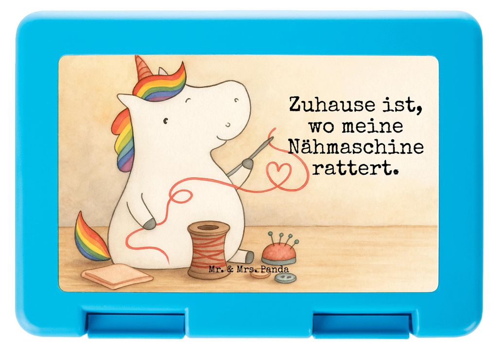 Mr. & Mrs. Panda Bento Box Einhorn Näherin Design - Weiß - Geschenk, Häkeln, Butterbrotdose, Lunchbox, Snackbox, Vesperbüchse, Einhörner, Deko...