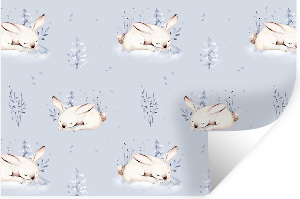 MuchoWow Wandtattoo Wandsticker Wandaufkleber Winter - Kaninchen - Muster 90x60 cm Selbstklebend und Repositionierbar - Aufkleber