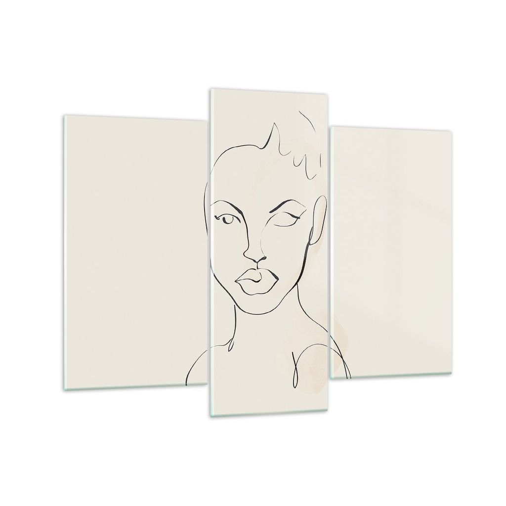 Bilder auf glas - 3 Teile - Porträt Afro Skizze - 130x100cm - Glasbilder - Wandbilder - Bilder - zum Aufhängen bereit - Wanddekoration aus Glas -...