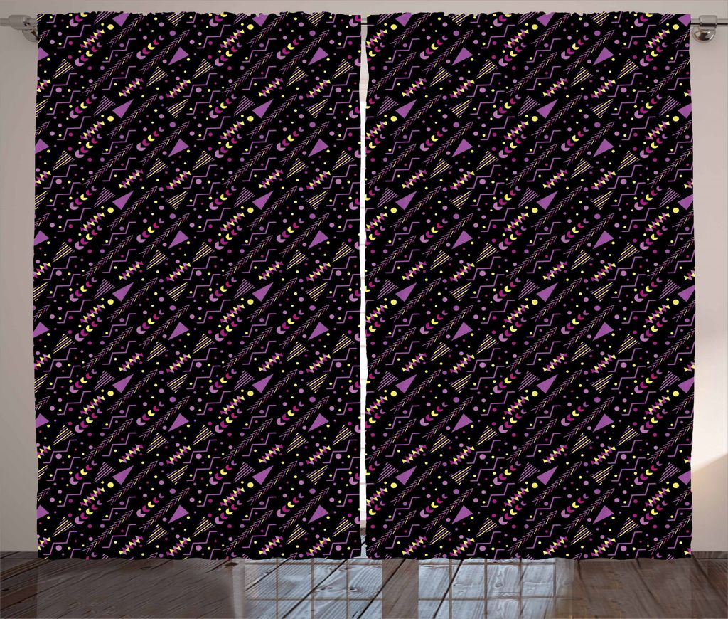 ABAKUHAUS Retro Rustikaler Vorhang, Geometrische Memphis Stil, Wohnzimmer Universalband Gardinen mit Schlaufen und Haken, 280 x 245 cm, Lila Pale G...